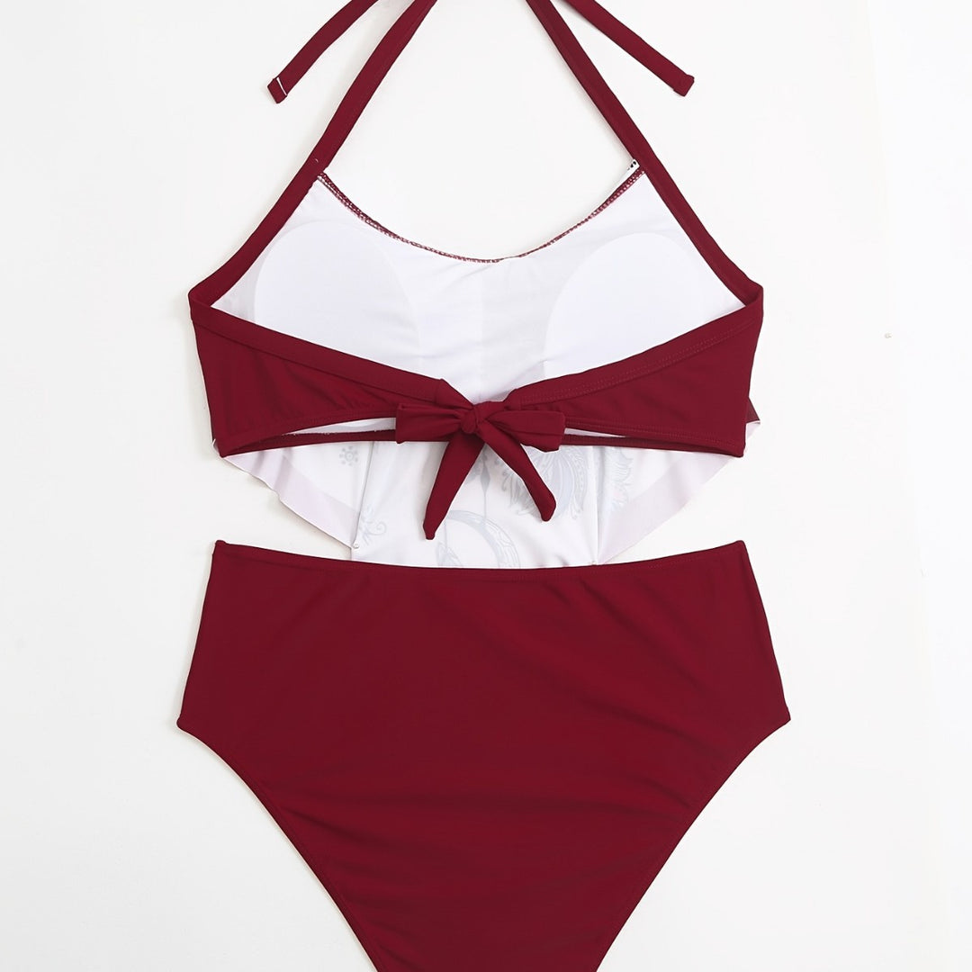 Damen Hochgeschnittener Badeanzug mit künstlerischem Print R&B
