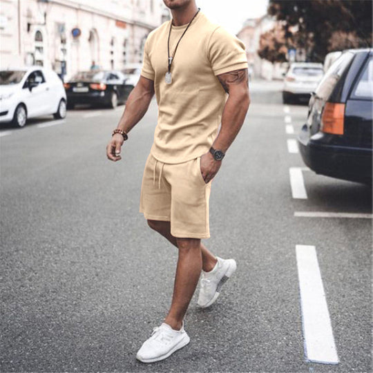 Herren lässiges Kurzarm-Set mit praktischen Taschen und elastischem Bund R&B