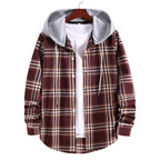 Damen Hemdjacke mit integrierter Kapuze und kariertem Muster