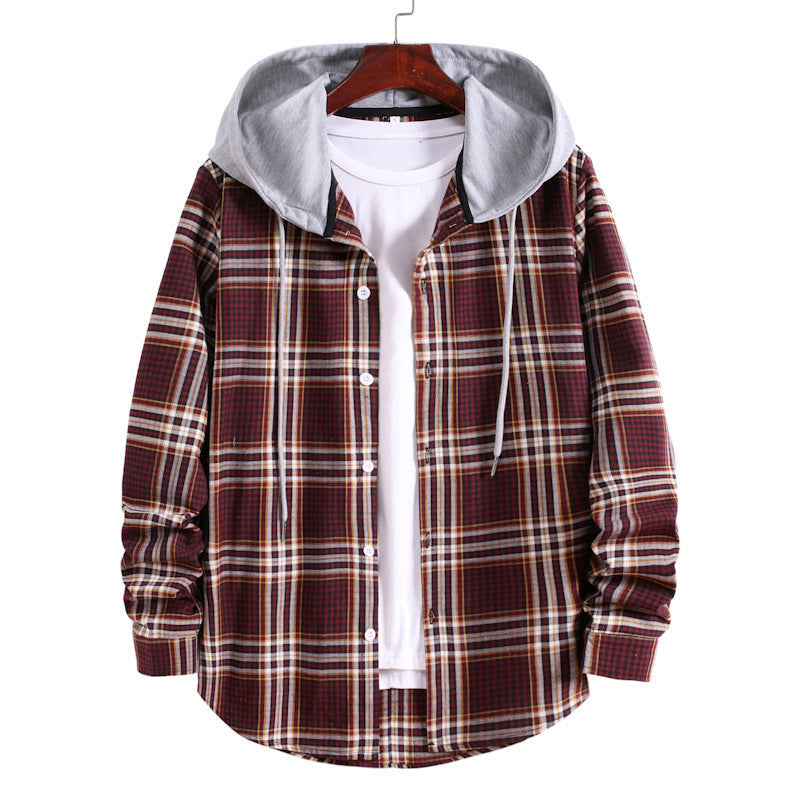 Damen Hemdjacke mit integrierter Kapuze und kariertem Muster
