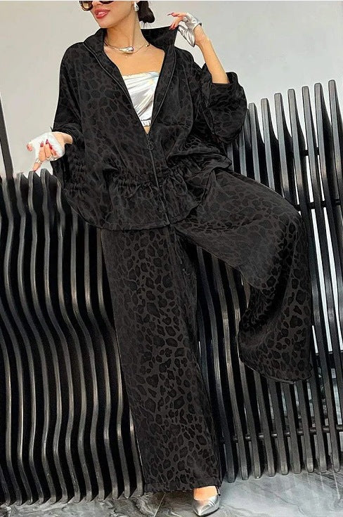 Damen lässiger Jumpsuit mit modischem Leopardenmuster und weitem Schnitt R&B