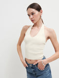 Damen figurbetontes Haltertop mit tiefem V-Ausschnitt und Rippstruktur R&B