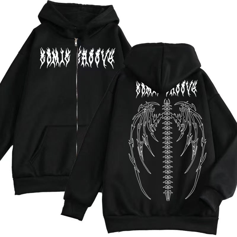 Damen Kapuzenjacke mit auffälligem Gothic-Design und bequemer Passform