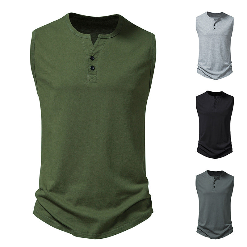 Herren ärmelloses Henley-Shirt mit modernem Knopfdesign