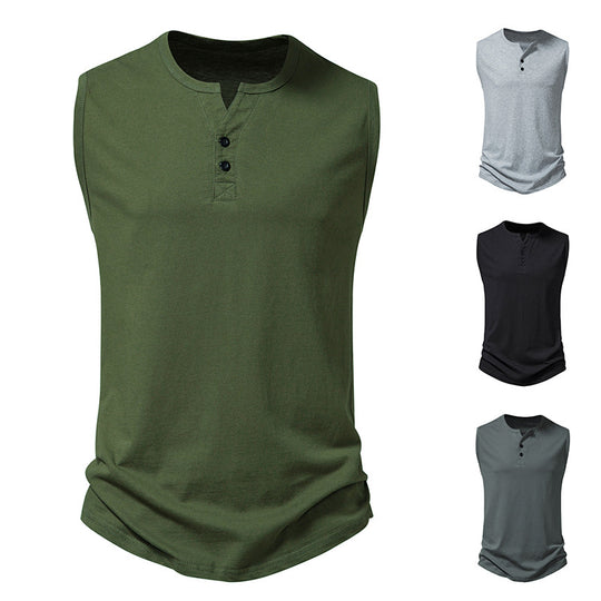 Herren ärmelloses Henley-Shirt mit modernem Knopfdesign R&B