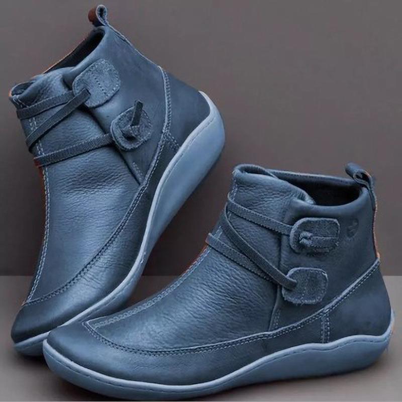 Damen nan knöchelhohe Softleder-Slipperstiefelette mit Schlaufen-Wickelriemen und ergonomischer Gummilaufsohle R&B