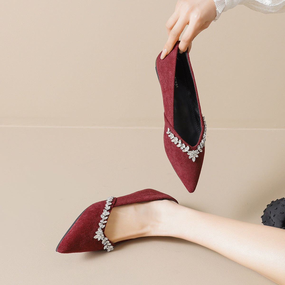 Damen Ballerinas mit funkelndem Strassbesatz und elegantem Spitzendesign