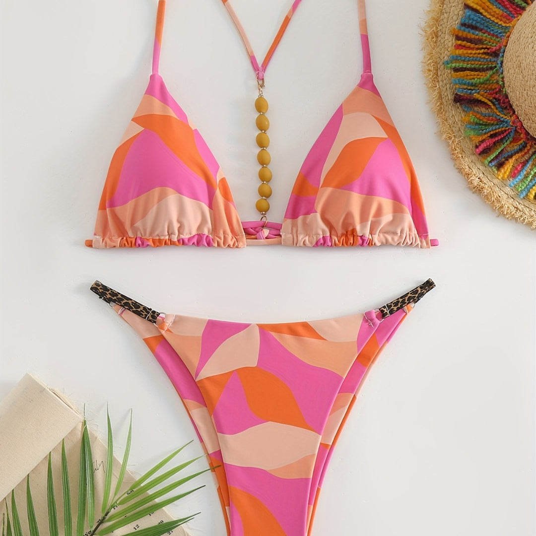 Damen Triangel-Bikini Set mit auffälligen Streifen R&B