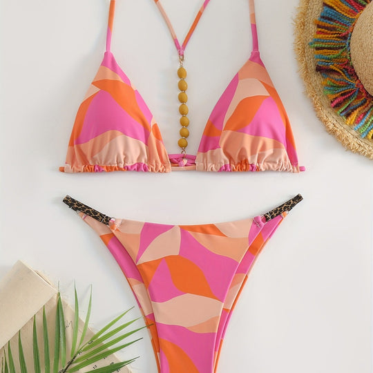 Damen Triangel-Bikini Set mit auffälligen Streifen R&B