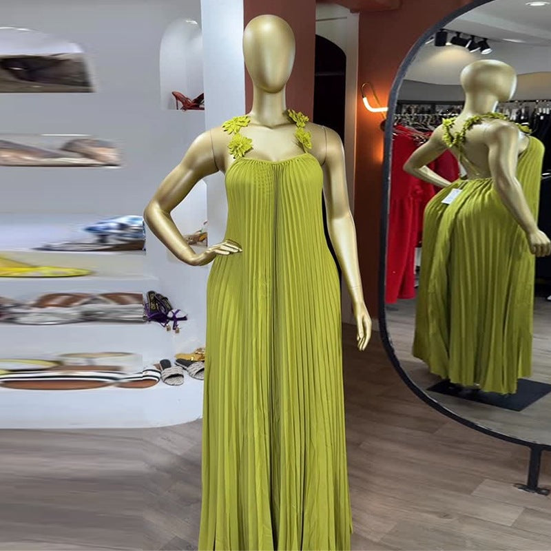 Damen Elegantes Maxikleid mit lässigem Faltenwurf und dekorativen Schulterblüten R&B