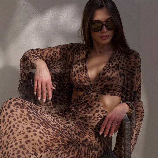 Damen Figurbetontes Kleid mit Leopardenmuster und Raffungen R&B