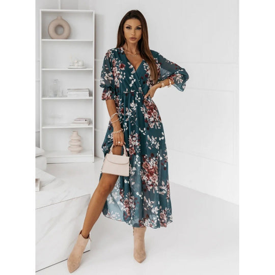 Damen elegantes Maxikleid mit animalischen Mustern und modischem Schlitz R&B
