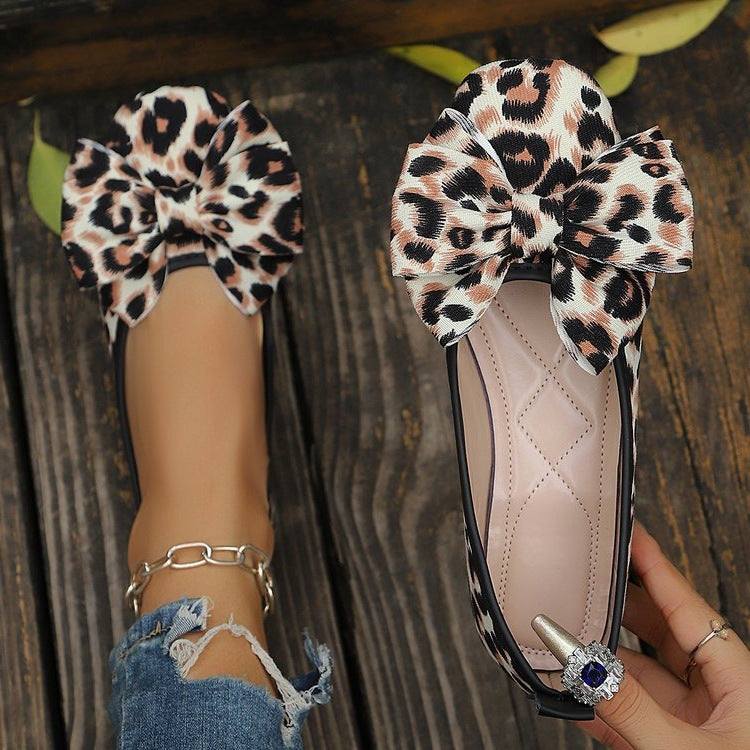 Damen Ballerinas mit modischer Schleifenverzierung und Tiermuster R&B
