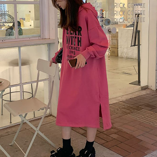 Damen Kapuzenkleid mit lässigem Schnitt und modischem Grafikdesign R&B