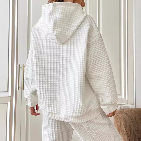 Damen Waffelstruktur Hoodie mit Kängurutasche und lässigem Schnitt R&B