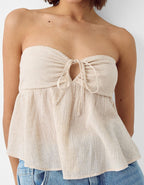 Damen lässiges Bandeau-Top mit eleganter Raffung und Kordelzug R&B
