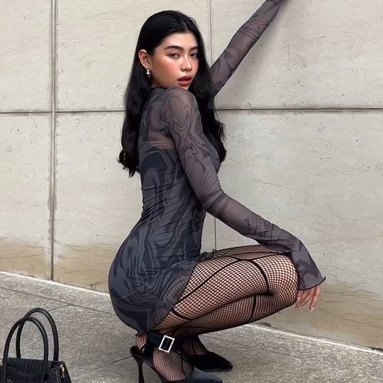 Damen figurbetontes Netzkleid mit marbled Effekt R&B