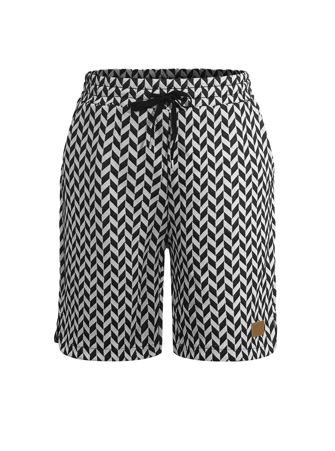 Damen nan Jacquard-Shorts mit elastischem Komfortbund, Tunnelzug und Fischgrätmuster R&B