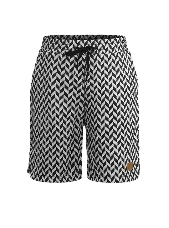 Damen nan Jacquard-Shorts mit elastischem Komfortbund, Tunnelzug und Fischgrätmuster R&B