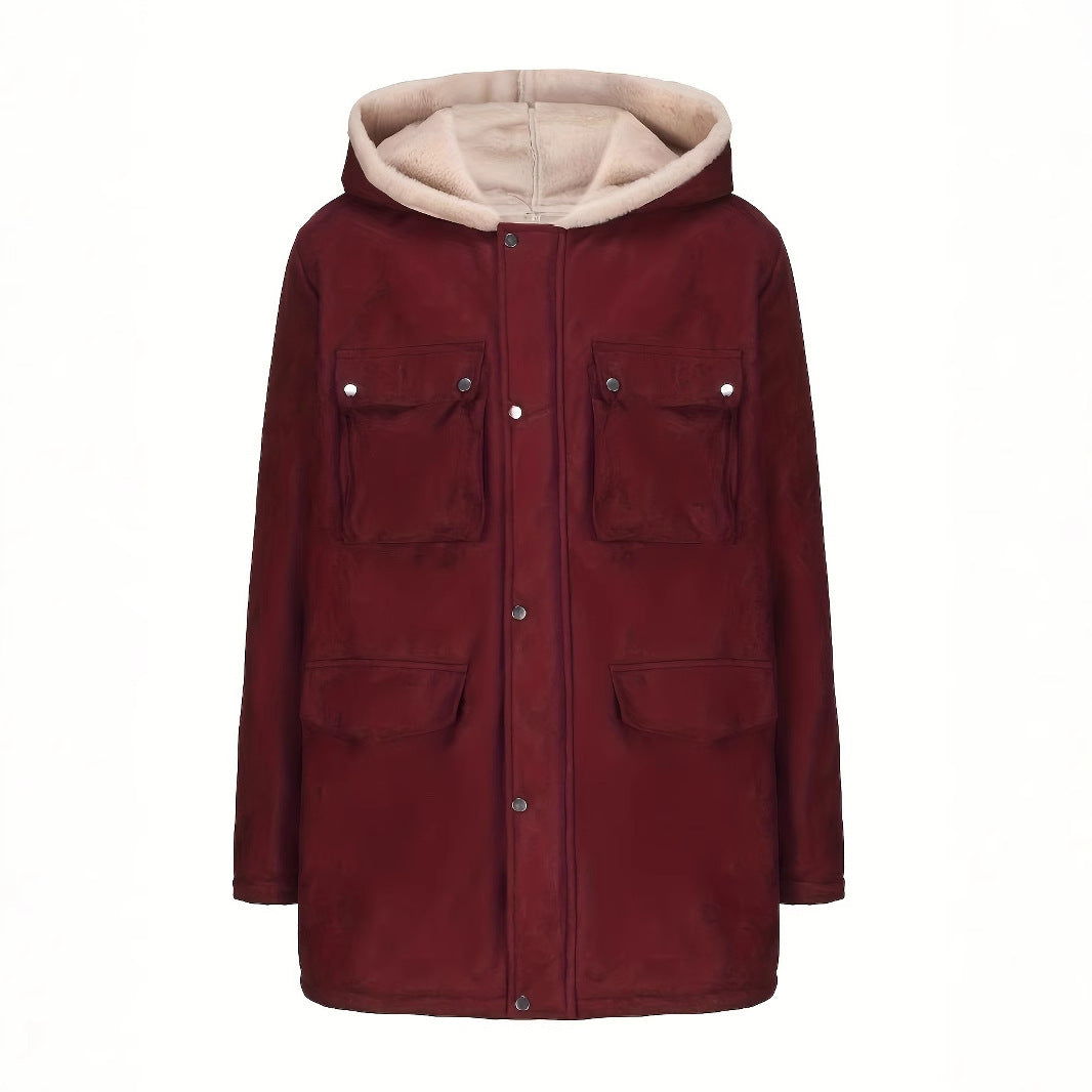 Damen elegante und warme Fleecejacke mit Kapuze R&B