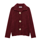 Damen elegante Strickjacke mit dekorativen Knopfdetails R&B