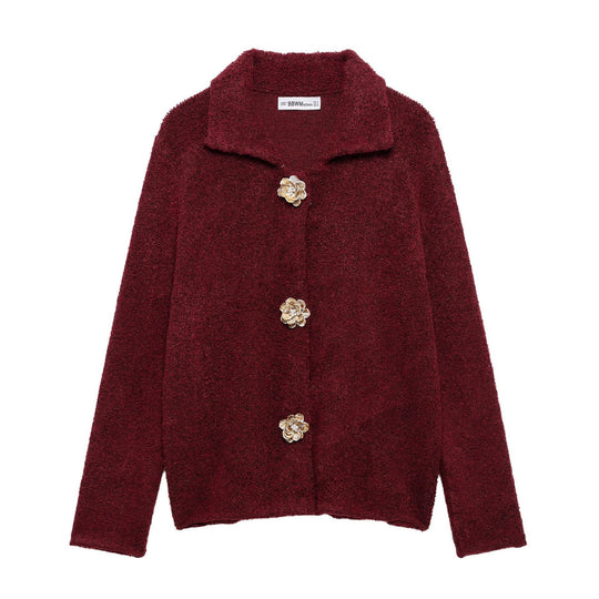 Damen elegante Strickjacke mit dekorativen Knopfdetails R&B