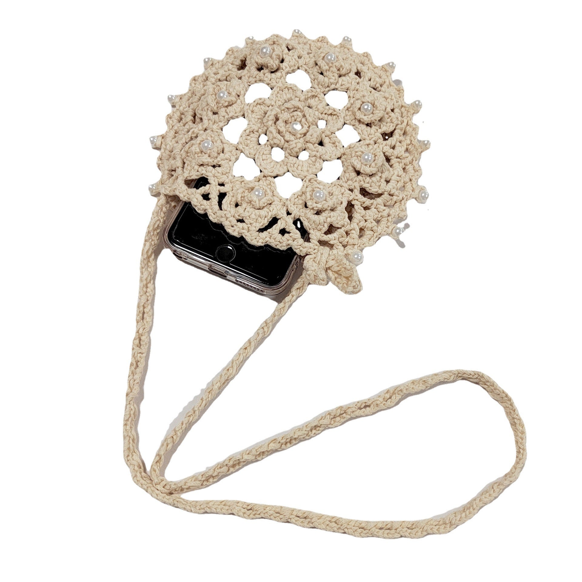 Damen handgefertigte Häkel-Handtasche mit Perlenschmuck R&B