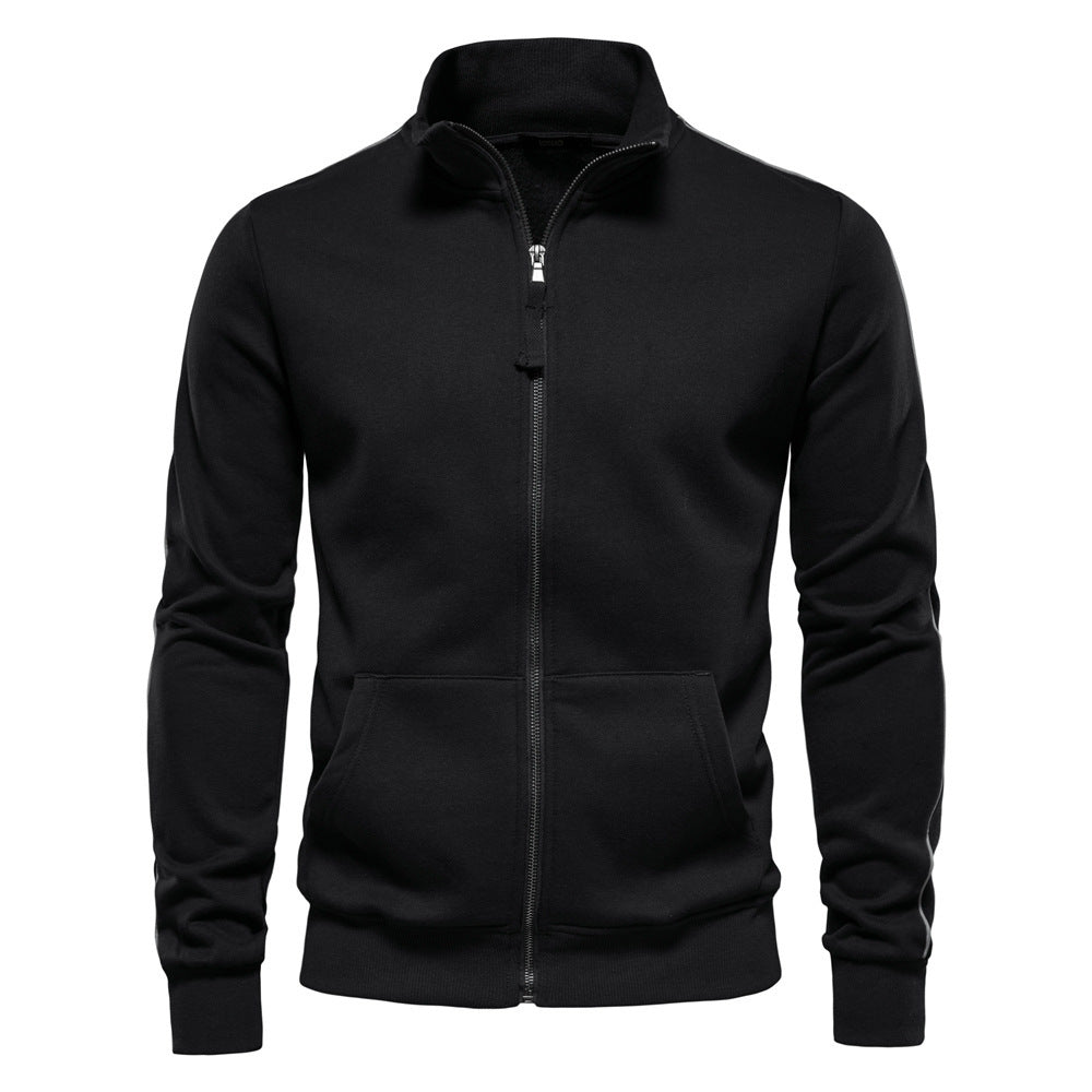 Herren nan sportive Baumwoll-Sweatjacke mit Stehkragen und Kängurutaschen R&B