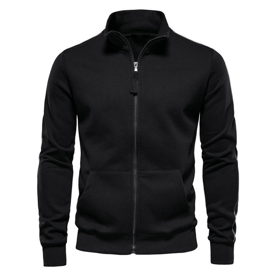 Herren nan sportive Baumwoll-Sweatjacke mit Stehkragen und Kängurutaschen R&B