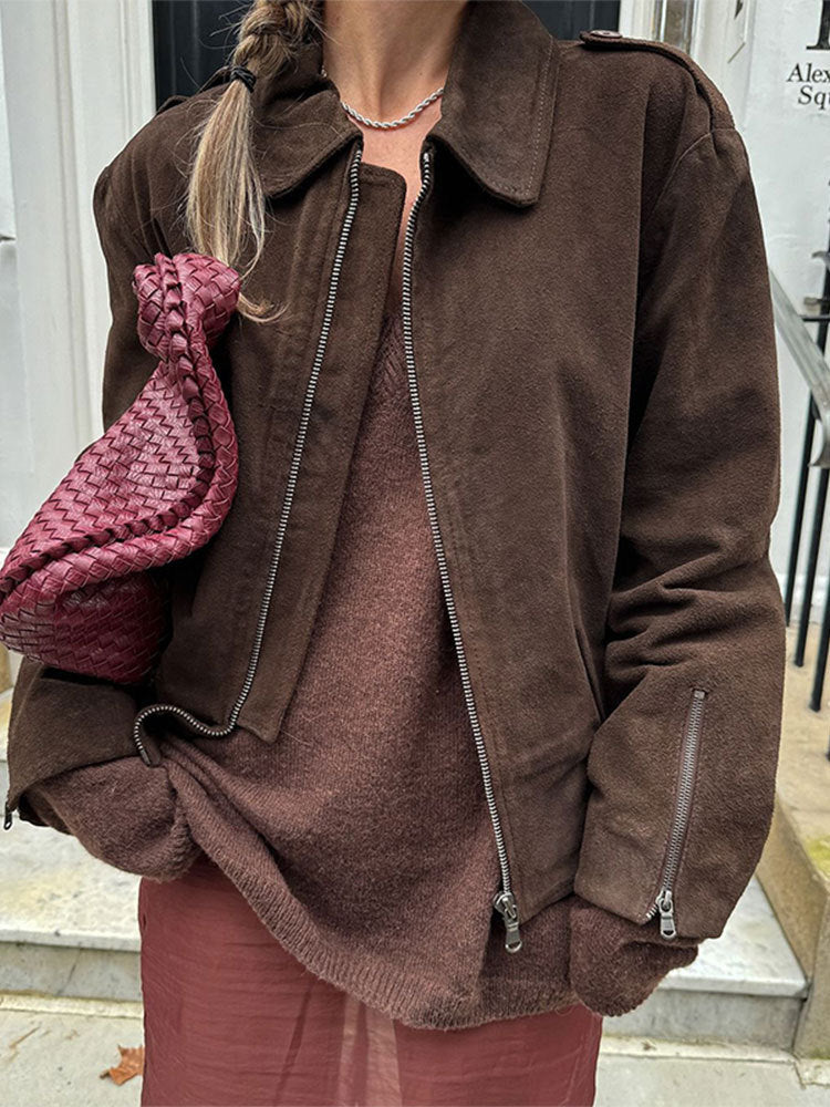 Damen lässige Kurzjacke aus weichem Material mit praktischen Reißverschlüssen R&B