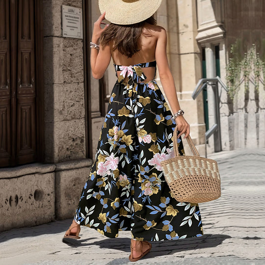 Damen Maxikleid mit floralem Design und hohem Beinschlitz R&B