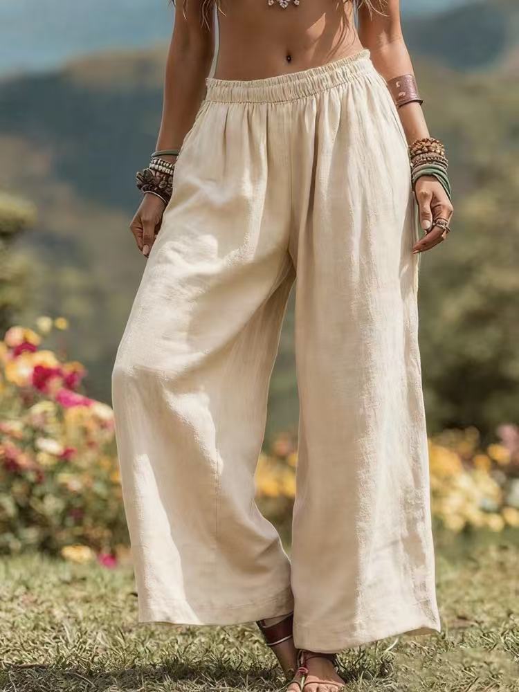 Damen Weit geschnittene Leinenhose R&B