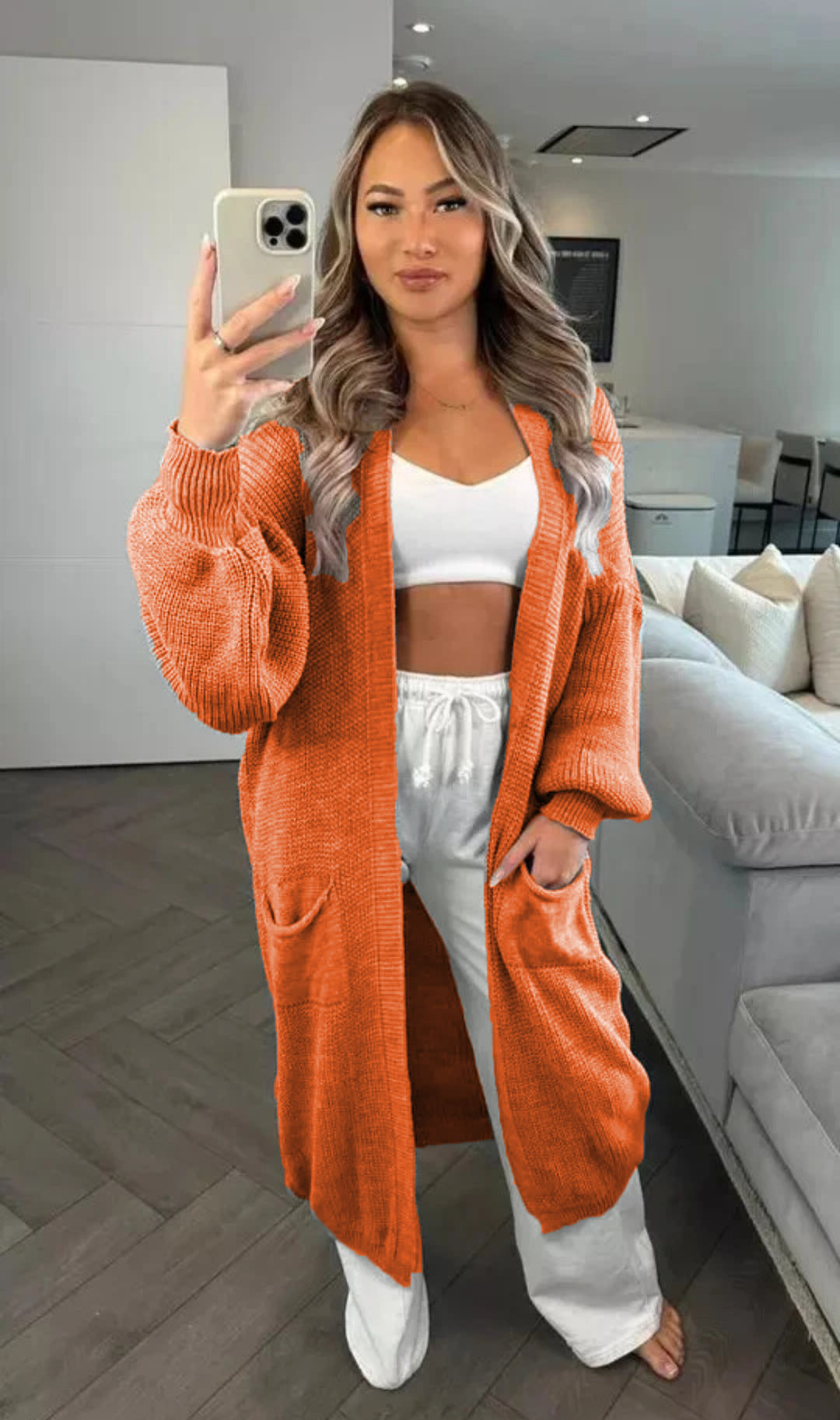 Damen Großer Strickcardigan mit offenem Schnitt und praktischen Taschen R&B