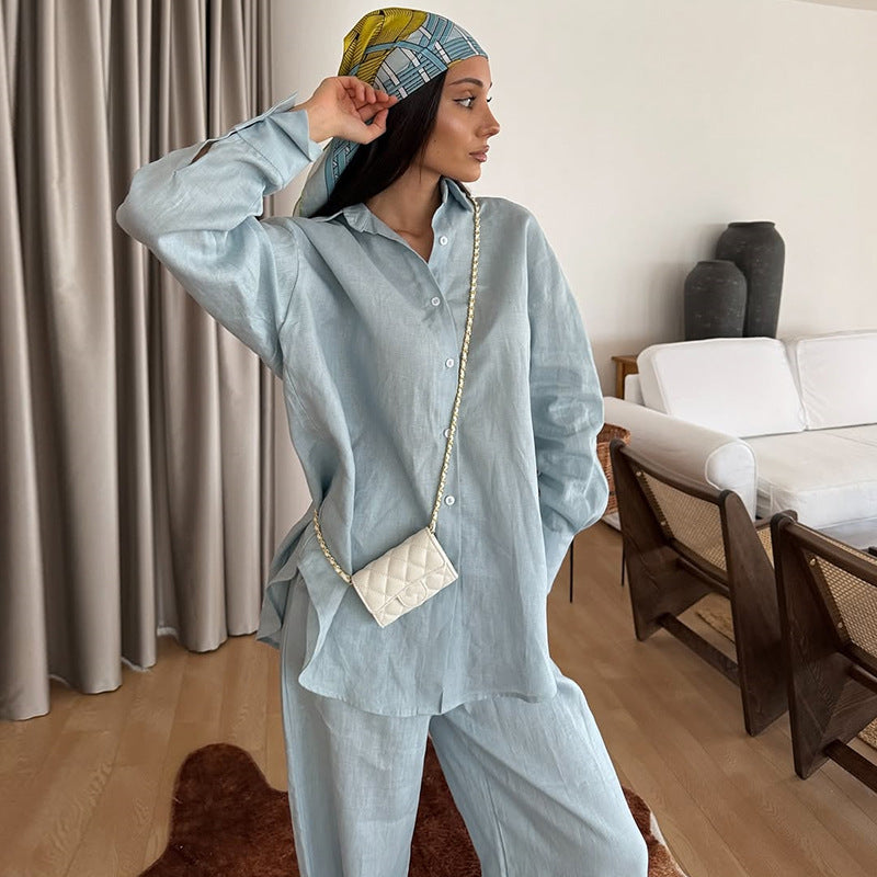 Damen lässiges Leinen-Loungewear-Ensemble R&B