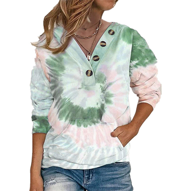 Damen lässiger Pullover mit Knopfdetails und modernem Batikmuster R&B