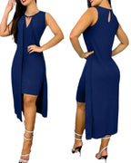 Damen ärmelloses Maxikleid mit tiefem V-Ausschnitt und seitlichem Schlitz R&B