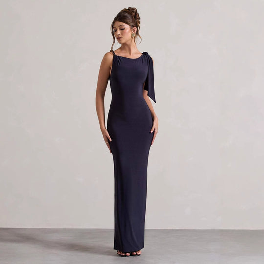 Damen Maxikleid mit asymmetrischem Trägerdesign und elegantem Silhouette R&B