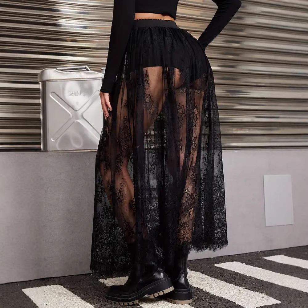 Damen Elegante Spitzen-Maxiröcke mit hohem Bund R&B
