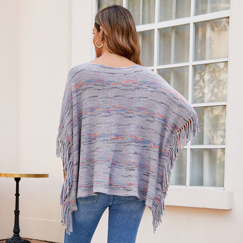 Damen kuscheliger Poncho mit fransigen Details R&B