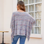Damen kuscheliger Poncho mit fransigen Details