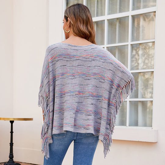 Damen kuscheliger Poncho mit fransigen Details R&B