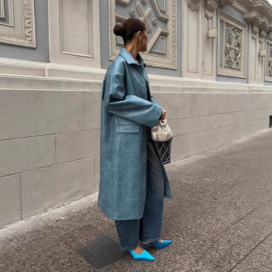 Damen oversized Denim-Trenchcoat R&B