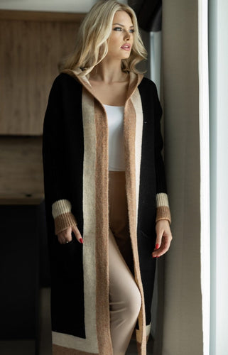 Damen lässiger Strickmantel mit praktischen Taschen und breitem Kragen R&B
