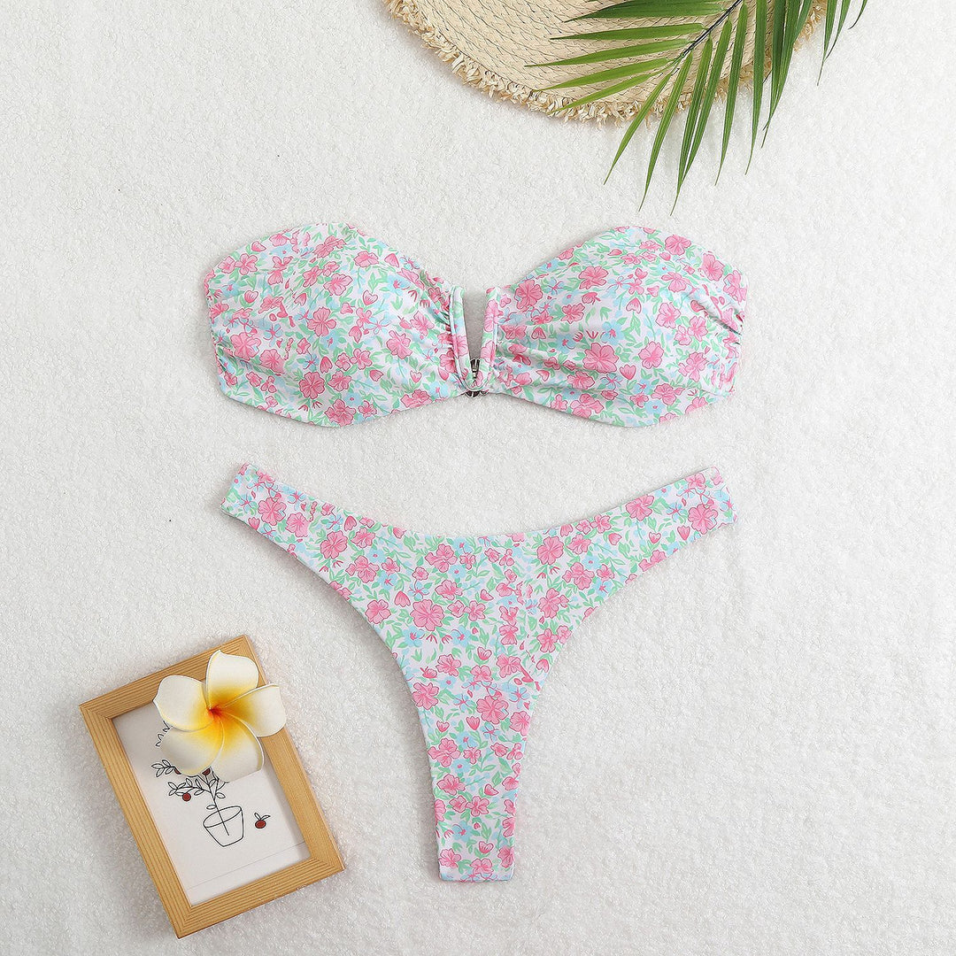Damen Bandeau-Bikini mit floralem Design und elegantem Verschluss R&B