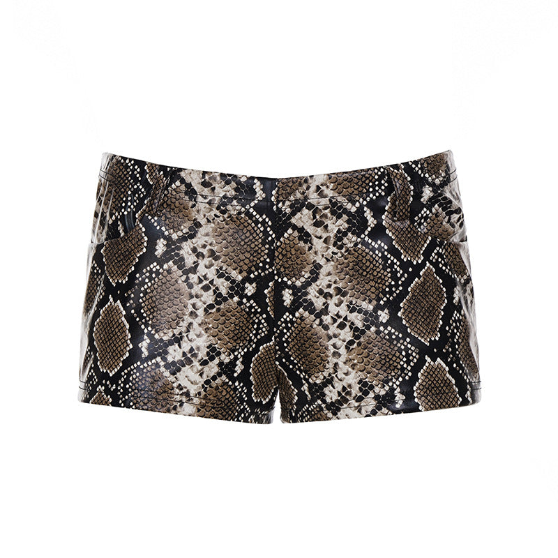 Damen Shorts mit modischem Schlangenprint und hohem Bund R&B