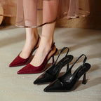 Damen elegante Slingback-Pumps mit spitzem Design und glänzender Oberfläche