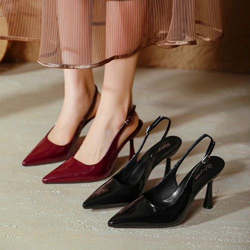 Damen elegante Slingback-Pumps mit spitzem Design und glänzender Oberfläche R&B