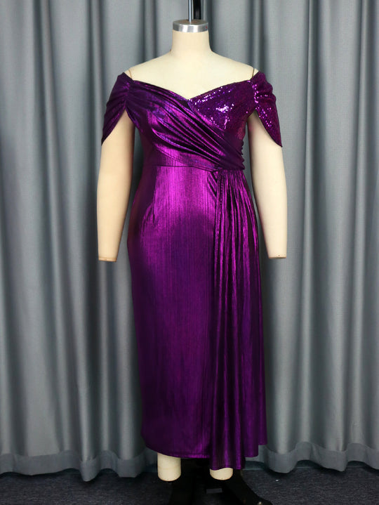 Damen Elegantes Abendkleid mit schimmerndem Wickel-Design und Zierpailletten R&B