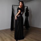 Damen Elegantes Spitzenkleid mit tiefem Schlitz und trägerlosem Schnitt R&B