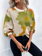 Damen modischer Pullover mit floralem Muster und weiten Ärmeln R&B